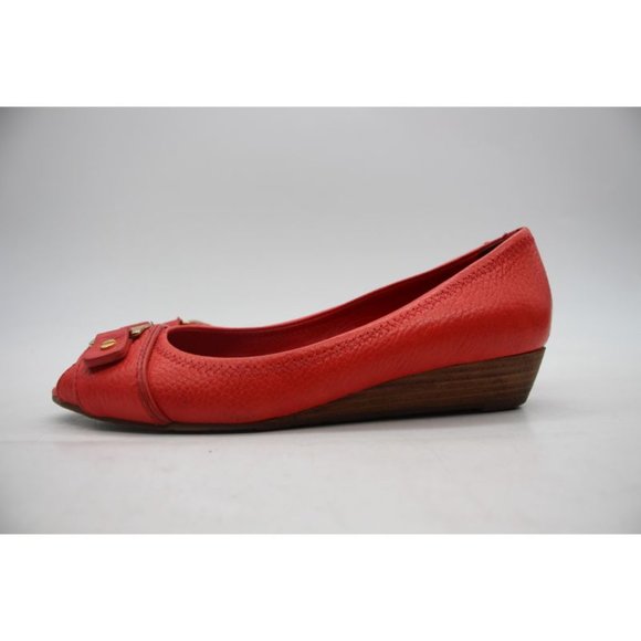 Tory Burch Emma Wedge Women's Size 6.5 Red Leather Peep Toe Shoes - Picture 10 of 11